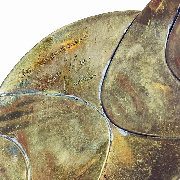 Russ Mai Design Belt Buckle Tribal Hammered Silver Etched Brass Metal Vintage - Picture 5 of 6